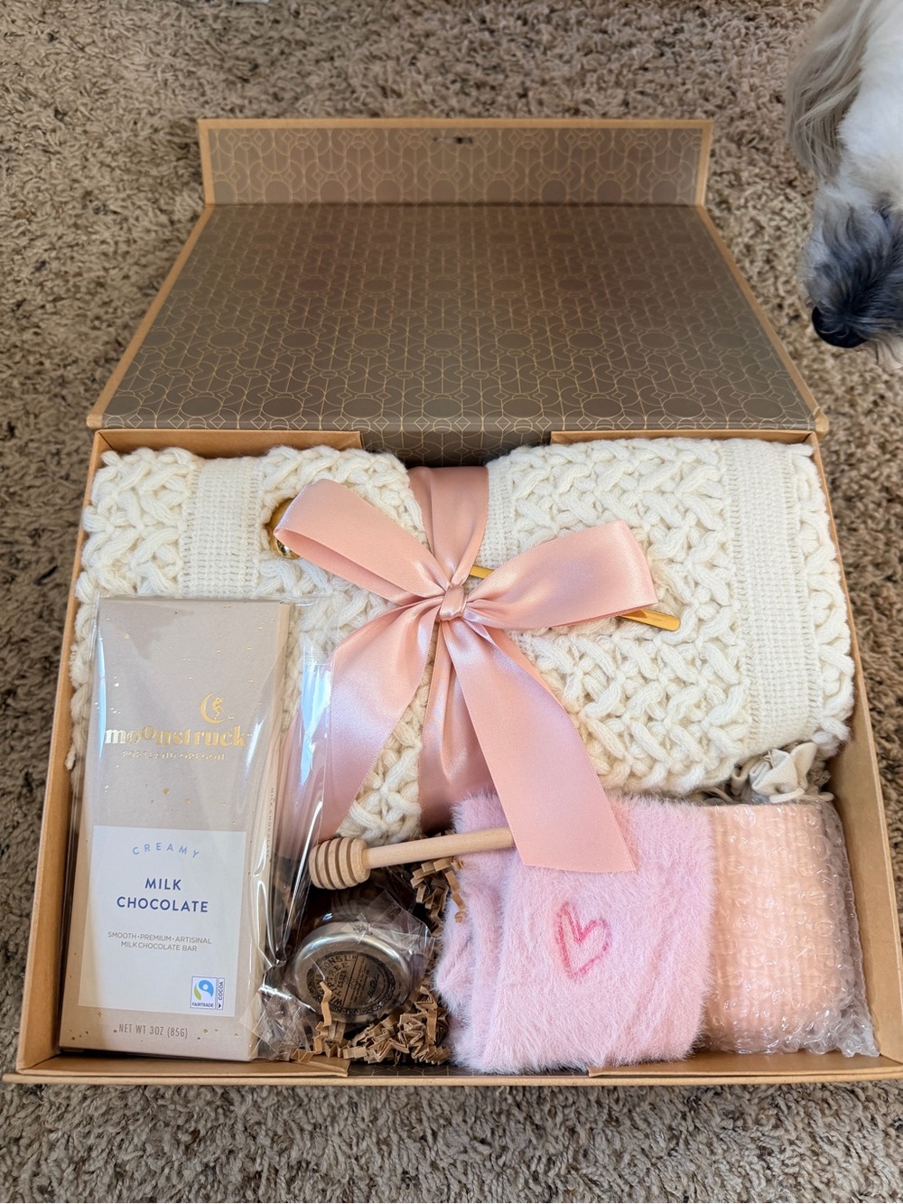 Cream Knit Accent Pillow Gift Set with Pink Ribbon - Luxurious Home Accent
